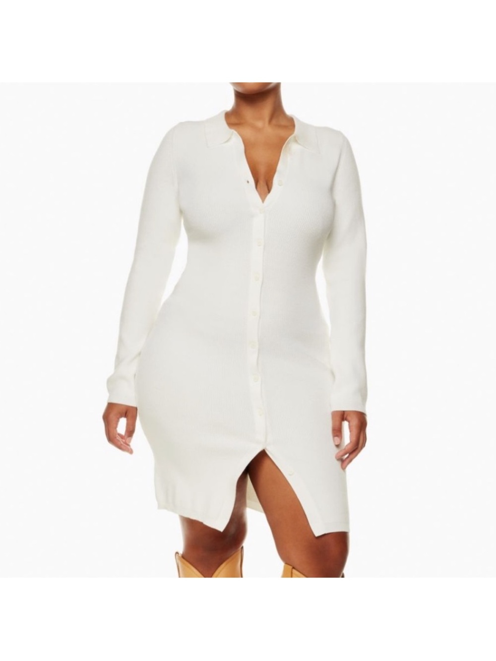 Aritzia Cove Dress Ribbed Button-Front Knit Dress - Picture 3 of 6